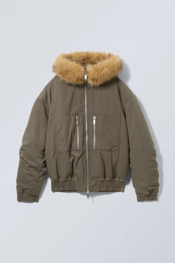 Loose Hooded Bomber Jacket – Mole Dark Loose Hooded Bomber Jacket – Mole Dark