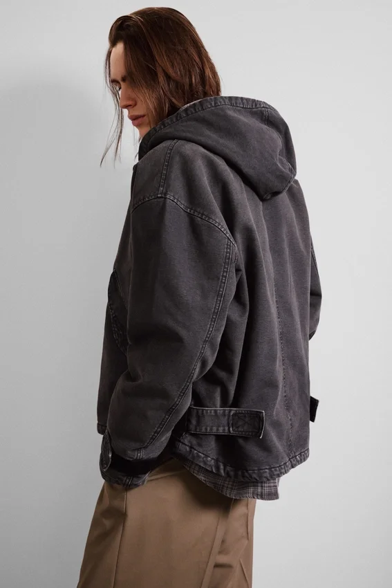 Loose Hooded Canvas Jacket – Black Melange Loose Hooded Canvas Jacket – Black Melange