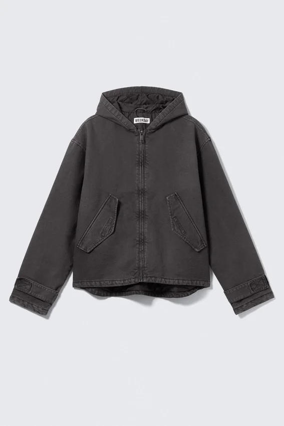 Loose Hooded Canvas Jacket – Black Melange Loose Hooded Canvas Jacket – Black Melange