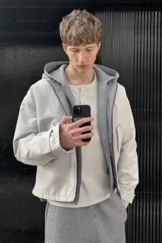 Loose Hooded Canvas Jacket – Light Dusty Grey