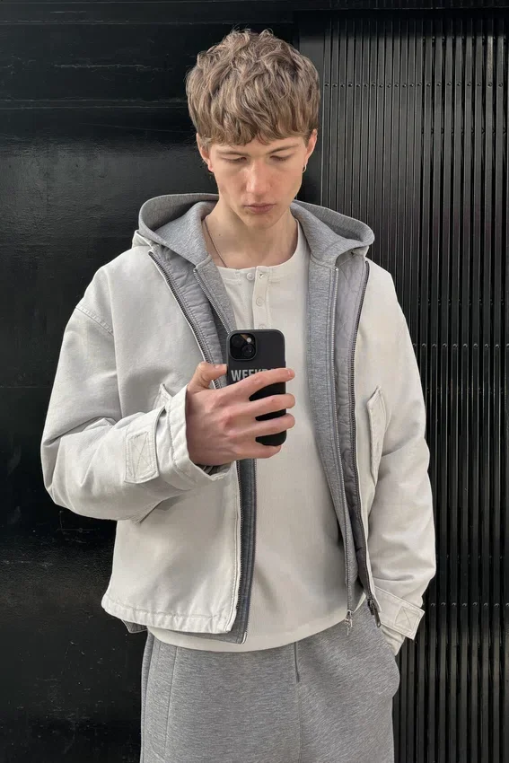 Loose Hooded Canvas Jacket – Light Dusty Grey Loose Hooded Canvas Jacket – Light Dusty Grey