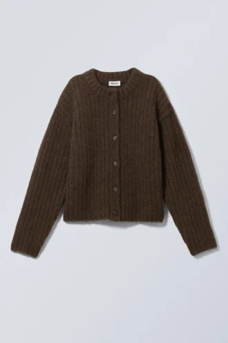 Loose Knitted Cardigan – Dark Brown Melange
