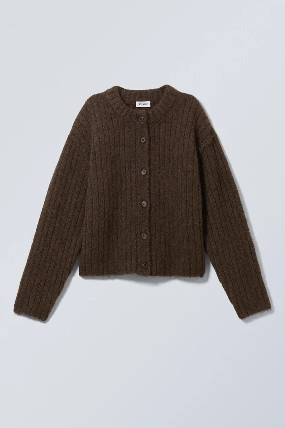 Loose Knitted Cardigan – Dark Brown Melange Loose Knitted Cardigan – Dark Brown Melange