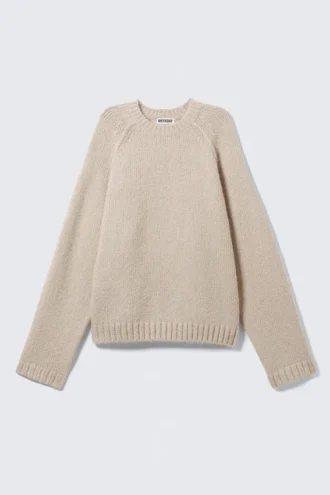 Loose Knitted Raglan Sweater – Beige