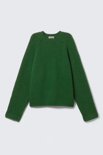 Loose Knitted Raglan Sweater – Dark Green Loose Knitted Raglan Sweater – Dark Green