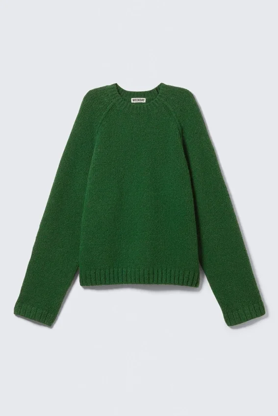 Loose Knitted Raglan Sweater – Dark Green Loose Knitted Raglan Sweater – Dark Green