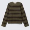 Loose Knitted Raglan Sweater – Striped Khaki Green Loose Knitted Raglan Sweater – Striped Khaki Green