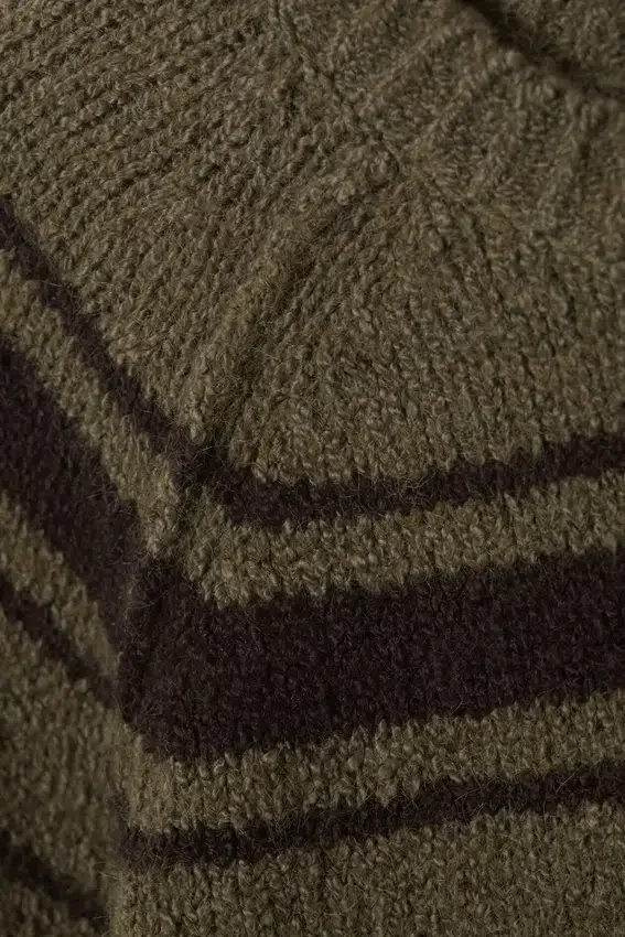 Loose Knitted Raglan Sweater – Striped Khaki Green Loose Knitted Raglan Sweater – Striped Khaki Green