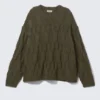Loose Knitted Structured Sweater – Dark Khaki Green Loose Knitted Structured Sweater – Dark Khaki Green