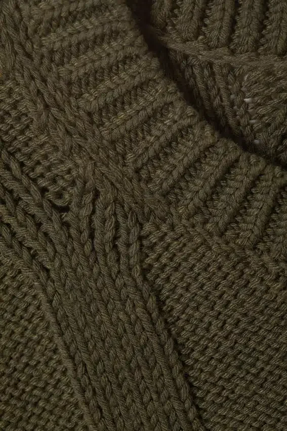 Loose Knitted Structured Sweater – Dark Khaki Green Loose Knitted Structured Sweater – Dark Khaki Green