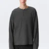 Loose Long-Sleeved Henley T-Shirt – Dark Grey Loose Long-Sleeved Henley T-Shirt – Dark Grey