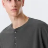 Loose Long-Sleeved Henley T-Shirt – Dark Grey Loose Long-Sleeved Henley T-Shirt – Dark Grey
