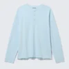 Loose Long-Sleeved Henley T-Shirt – Light Blue Loose Long-Sleeved Henley T-Shirt – Light Blue