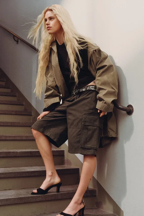 Loose Low Rise Cargo Shorts – Washed Dark Grey Loose Low Rise Cargo Shorts – Washed Dark Grey