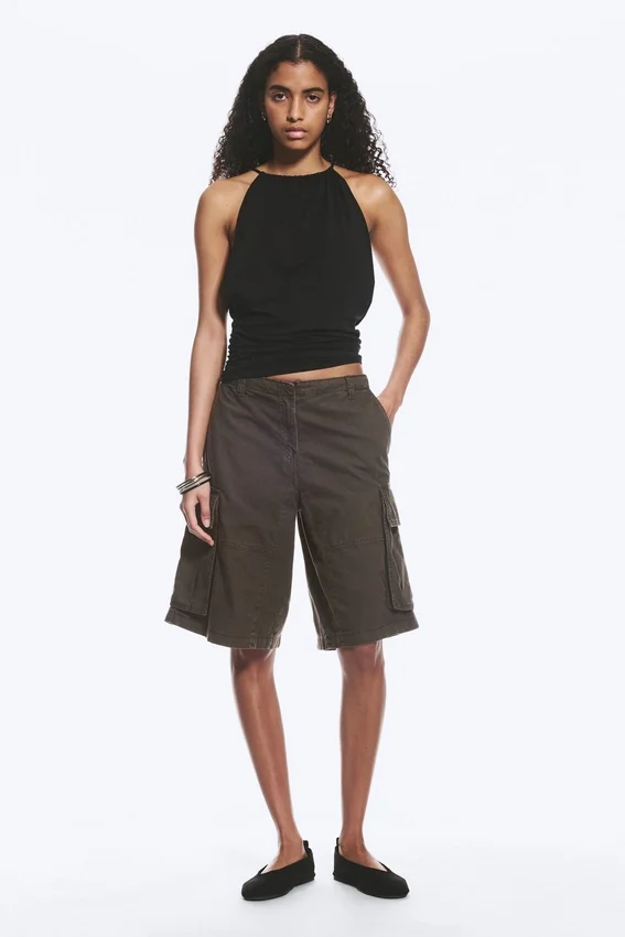 Loose Low Rise Cargo Shorts – Washed Dark Grey Loose Low Rise Cargo Shorts – Washed Dark Grey