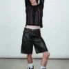 Loose Low Rise Coated Denim Shorts – Black Loose Low Rise Coated Denim Shorts – Black