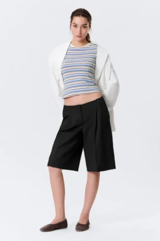 Loose Low Rise Three-Quarter Length Suiting Shorts – Black