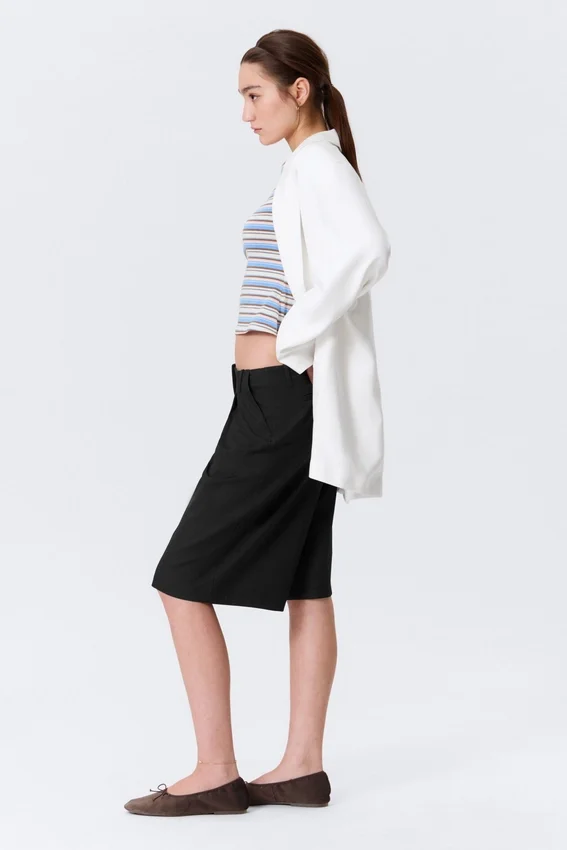 Loose Low Rise Three-Quarter Length Suiting Shorts – Black Loose Low Rise Three-Quarter Length Suiting Shorts – Black