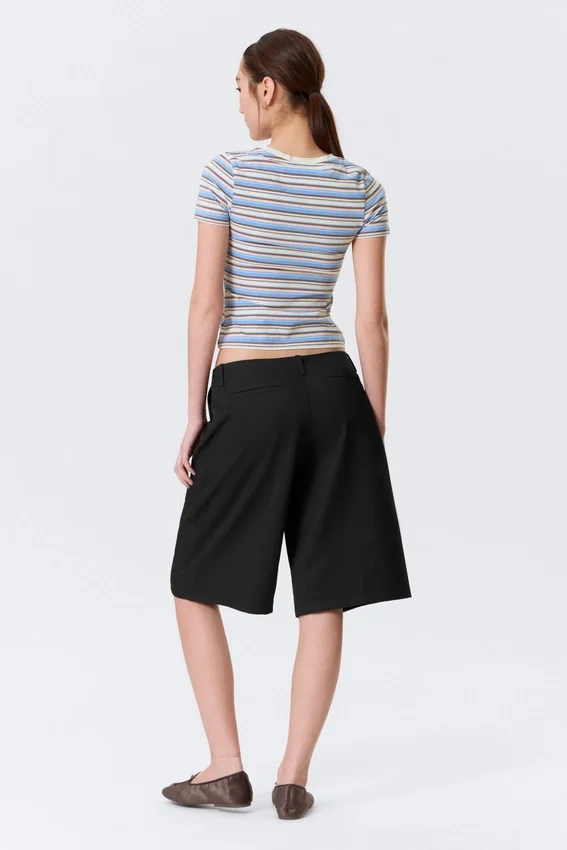 Loose Low Rise Three-Quarter Length Suiting Shorts – Black Loose Low Rise Three-Quarter Length Suiting Shorts – Black