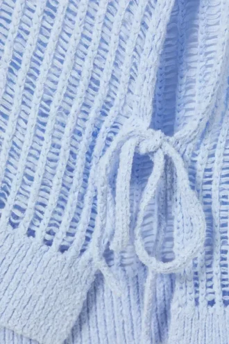 Loose Open-Knit Side Slit Sweater – Light Blue
