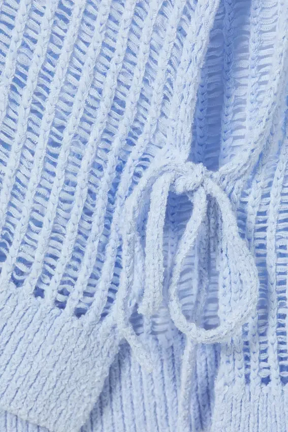 Loose Open-Knit Side Slit Sweater – Light Blue Loose Open-Knit Side Slit Sweater – Light Blue