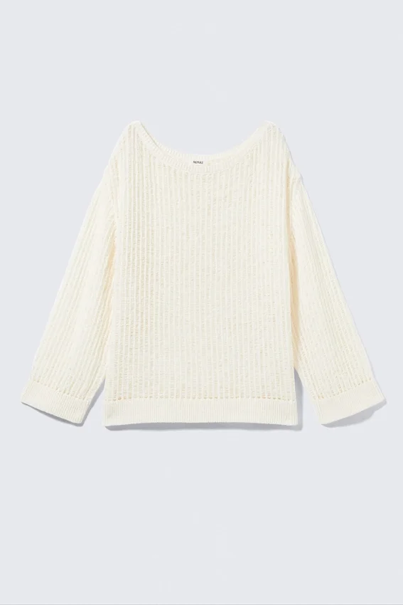 Loose Open-Knit Side Slit Sweater – White Loose Open-Knit Side Slit Sweater – White