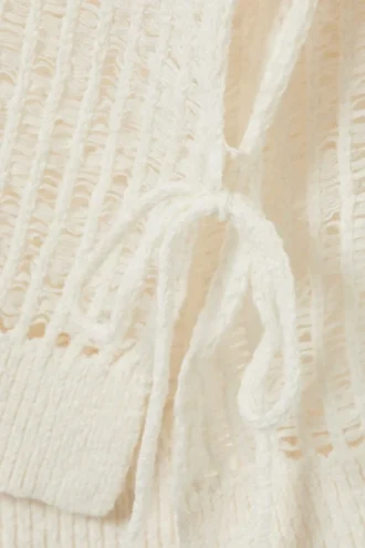 Loose Open-Knit Side Slit Sweater – White