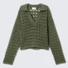 Loose Open-Knit Sweater – Dark Khaki Green Loose Open-Knit Sweater – Dark Khaki Green