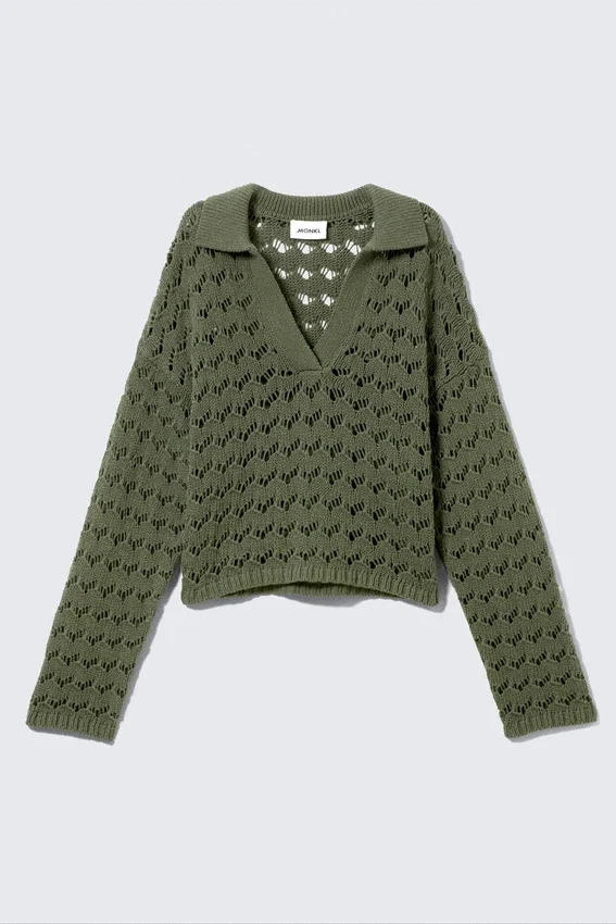 Loose Open-Knit Sweater – Dark Khaki Green Loose Open-Knit Sweater – Dark Khaki Green