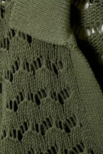 Loose Open-Knit Sweater – Dark Khaki Green