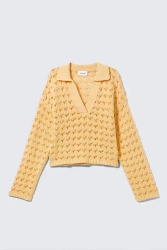 Loose Open-Knit Sweater – Yellow