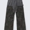 Loose Patchwork Cargo Trousers – Dusty Blue & Camo