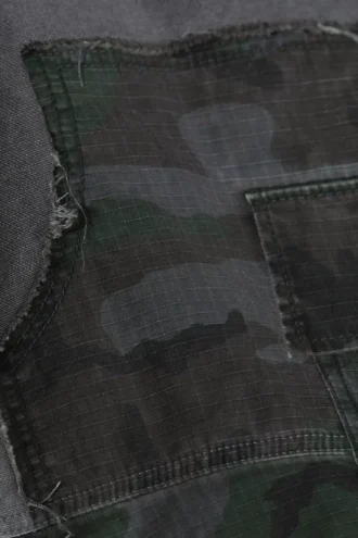 Loose Patchwork Cargo Trousers – Dusty Blue & Camo
