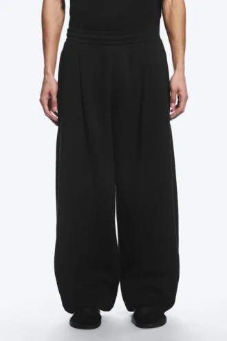Loose Pleated Sweatpants – Dark Black