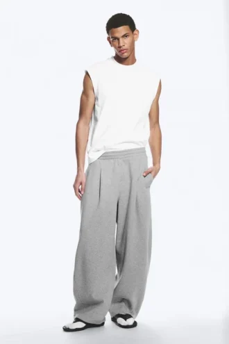 Loose Pleated Sweatpants – Grey Melange