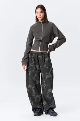 Loose Printed Cotton Terry Sweatpants – Dark Grey – Camo