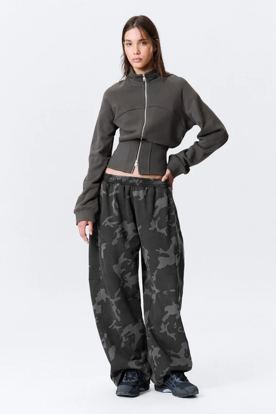 Loose Printed Cotton Terry Sweatpants – Dark Grey – Camo Loose Printed Cotton Terry Sweatpants – Dark Grey – Camo