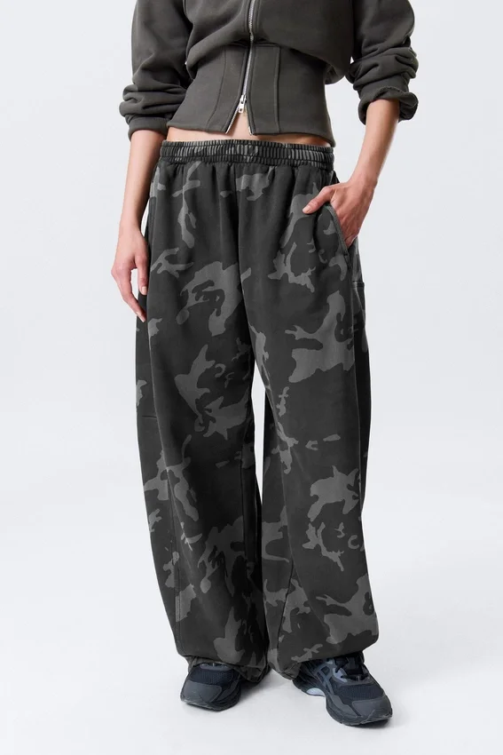 Loose Printed Cotton Terry Sweatpants – Dark Grey – Camo Loose Printed Cotton Terry Sweatpants – Dark Grey – Camo