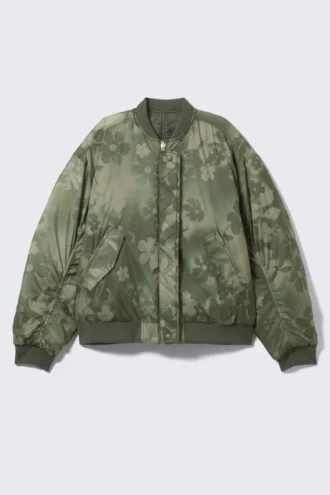 Loose Reversible Bomber Jacket – Dark Khaki – Floral