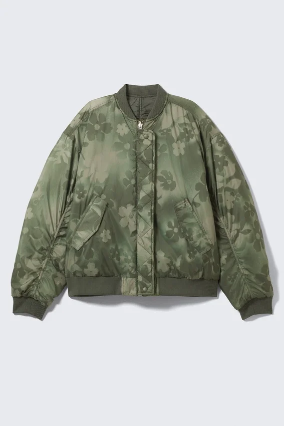 Loose Reversible Bomber Jacket – Dark Khaki – Floral Loose Reversible Bomber Jacket – Dark Khaki – Floral
