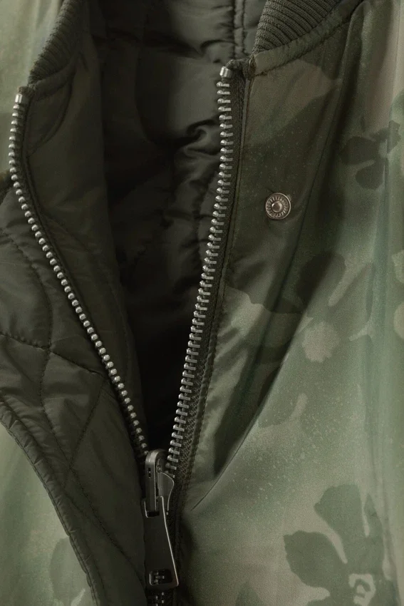 Loose Reversible Bomber Jacket – Dark Khaki – Floral Loose Reversible Bomber Jacket – Dark Khaki – Floral