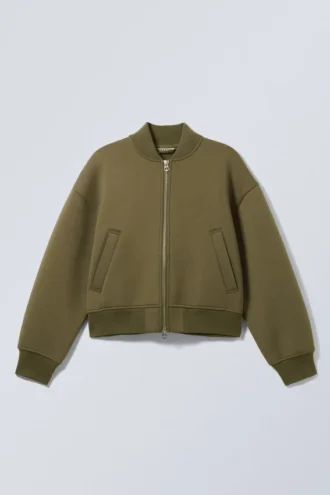 Loose Scuba Bomber Jacket – Khaki Green