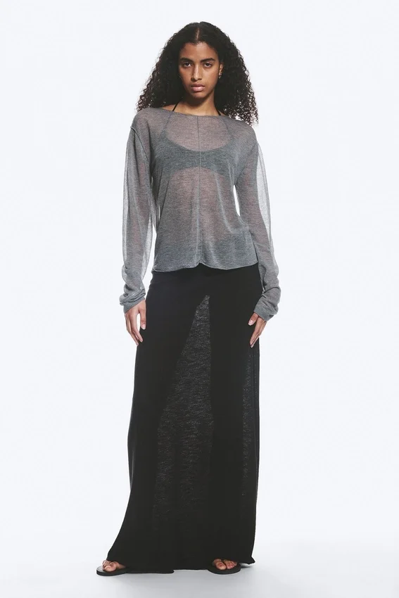 Loose Sheer Knitted Sweater – Grey Melange Loose Sheer Knitted Sweater – Grey Melange