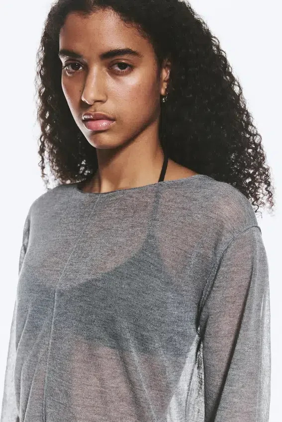 Loose Sheer Knitted Sweater – Grey Melange Loose Sheer Knitted Sweater – Grey Melange