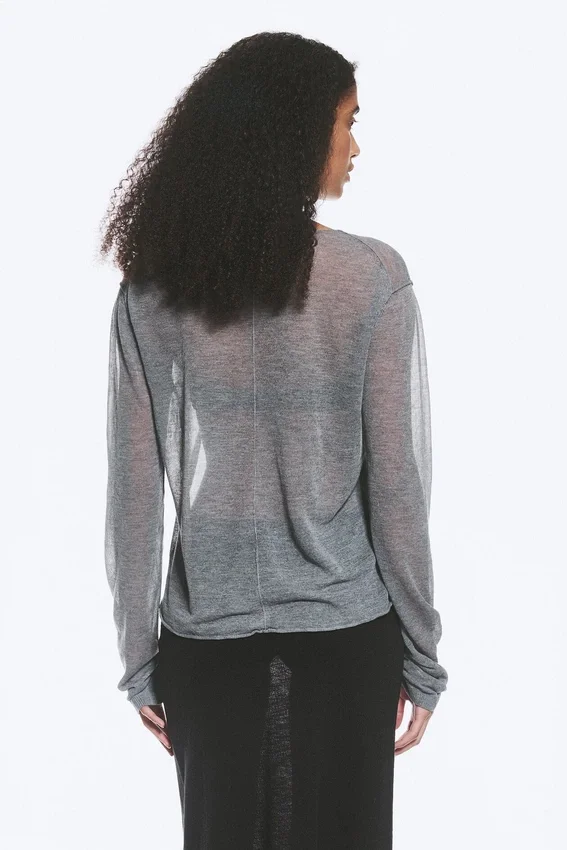 Loose Sheer Knitted Sweater – Grey Melange Loose Sheer Knitted Sweater – Grey Melange