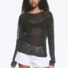 Loose Sheer Knitted Sweater – Striped Dark Grey Loose Sheer Knitted Sweater – Striped Dark Grey