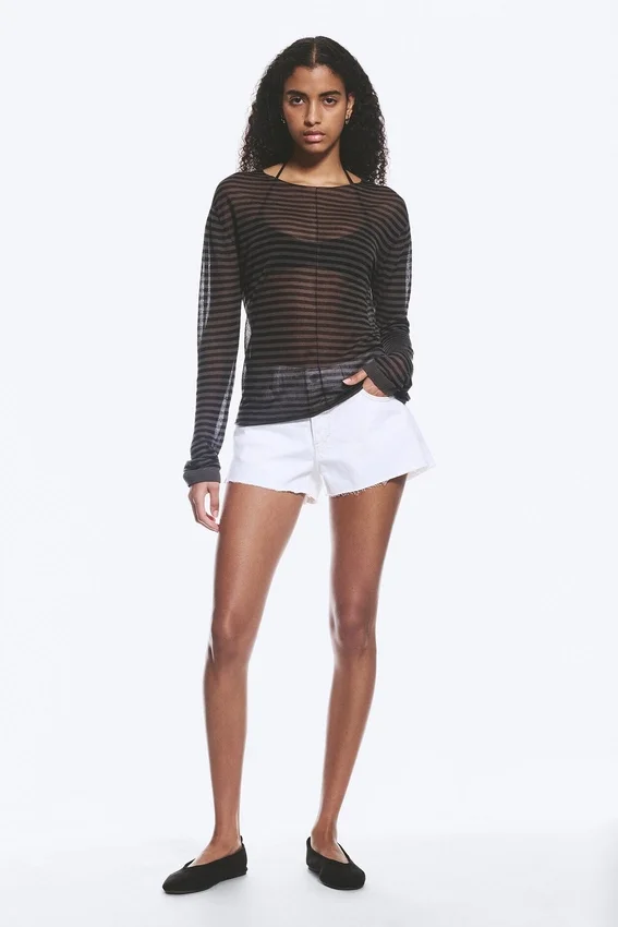 Loose Sheer Knitted Sweater – Striped Dark Grey Loose Sheer Knitted Sweater – Striped Dark Grey