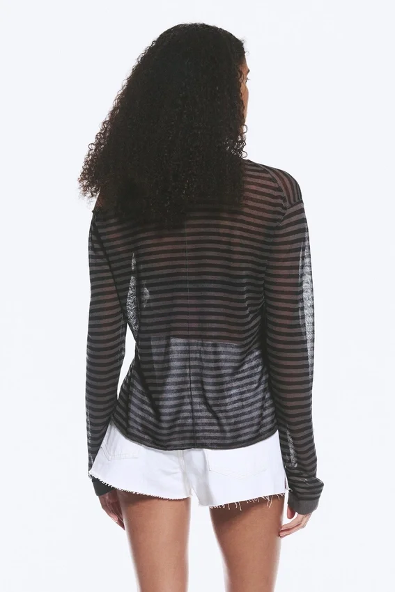 Loose Sheer Knitted Sweater – Striped Dark Grey Loose Sheer Knitted Sweater – Striped Dark Grey