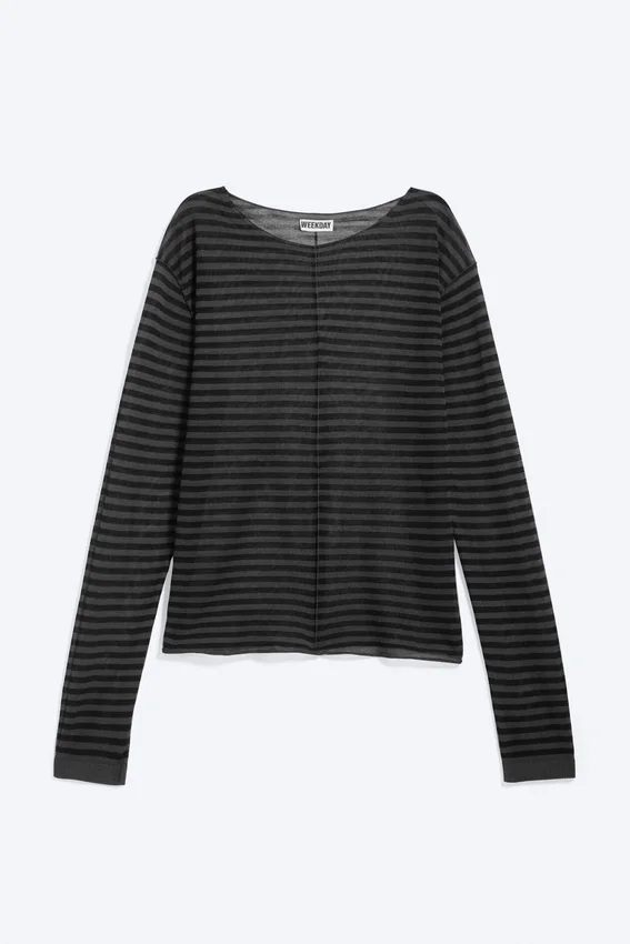 Loose Sheer Knitted Sweater – Striped Dark Grey Loose Sheer Knitted Sweater – Striped Dark Grey
