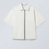 Loose Short Sleeve Denim Zip Shirt – Blotch Blue